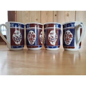 Interpur Set of 4 Floral Japan Brocade Style Mugs 4" Hot Beverage‎ Tea Coffee